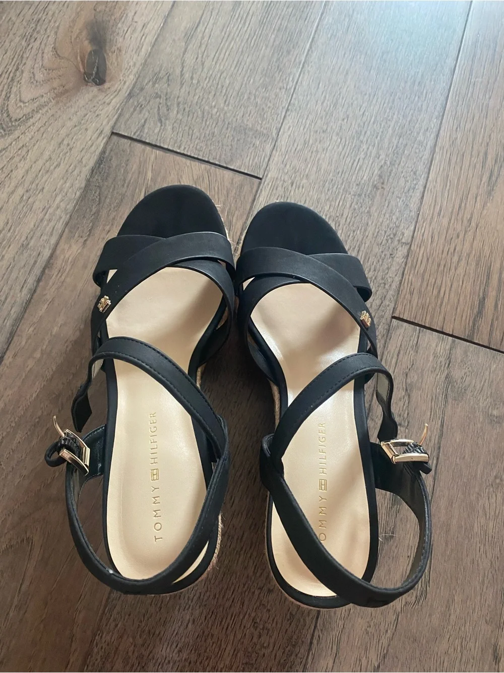 NEW Tommy Hilfiger Black Espadrille Wedge Sandals Size 9 Women’s